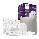 Philips Avent Tiralatte elettrico doppio - Tiralatte portatile con 5 sacchetti per conservare il latte materno, 2 biberon, senza BPA (modello SCF398/31)