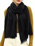 Tuopuda Sciarpa Donna Elegante Scialli da Sposa Prom Foulard Leggero Lungo Stola Tinta Unita Morbida Scarf Gonna da Spiaggia Regalo Scialle Coprispalle Regalo per Cerimonia Festa 195 x 95CM, Nero