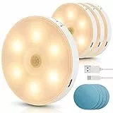 Aigostar 4 Pezzi 3000K Luce Notturna Bambini con Sensore di Movimento, Luce Armadio USB Ricaricabile con Striscia Magnetica Adesiva, 0.5W Luci Notturne per Camere da Letto, Corridoio, Cucina, Scale
