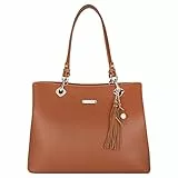 David Jones - Grande Borsa a Spalla Donna PU Pelle Morbida - Borsa Mano Capiente Manico Lungo - Tote Shopper Bag Capacità Media - Molte Scomparti Tasche - Moda Quotidiana Elegante - Marrone