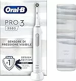 Oral-B Spazzolino Elettrico Ricaricabile Pro 3 3500N, Sensore di Pressione Luminoso, Batteria a Lunga Durata, 1 Testina, 1 Spazzolino Elettrico, 1 Custodia Viaggio, Bianco, Idea Regalo
