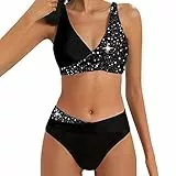 Completo bikini sexy donna a vita alta con cuciture a pois uomo estate T Shirt, Nero , S
