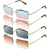 Comius Sharp Occhiali da Sole Retrò Senza Montatura, 4 Paia Occhiali da Sole Rettangolari, Occhiali Da Sole Quadrati Alla Moda UV400 Adatto a Uomini e Donne (4 Colori)