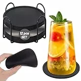 Gotanc Sottobicchieri Silicone set da 12, Rotondi Sottobicchieri- Antiscivolo e Isolati Nero Sottobicchiere Protezione per Birra Bottiglie, Tazze da Tè, Tazza da Caffè