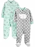 Simple Joys by Carter's Tutina con Piede in Pile Unisex Bimbi, Pacco da 2, Grigio Stelle/Verde Menta Elefante, 3-6 Mesi