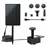 LEDGLE Pompa Solare Laghetto 2.5W, Pompa Solare per Laghetto USB Ricarica con Spugna Filtrante e 7 Ugelli, Pompa per Stagno Pannello Solare Fontana Solare da Giardino 200L/H per Uccelli, Piscina…