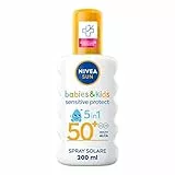 NIVEA SUN Crema Solare Spray Kids Sensitive Protect & Play FP 50+ 200 ml, Crema Solare Bambini e Neonati dai 6 Mesi in su, Crema solare 50+ in pratico flacone in spray