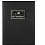 Agenda 2024 per appuntamenti da gennaio a dicembre, agenda settimanale A4, agenda oraria, copertina morbida, intervalli di 15 minuti, 21,8 x 29 cm, nero