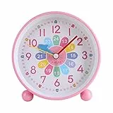 KIPIDA Ragazzi Ragazze Comodino Analogica Sveglia, Sveglia Educativa per Bambini Senza Ticchettio, Orologi da Tavolo alimentati a Batteria, Sveglia a Pressione con Luce Notturna(Rosa)