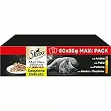 Sheba Selezione in Salsa, Pollo, Tacchino, Anatra e Pollame, cibo umido completo per gatti adulti, 60 bustine da 85g