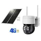 4G LTE Telecamera SIM Esterno con Pannello Solare, Videocamera Sorveglianza Senza Fili con Batteria, Visione Notturna Colorata, Rilevamento Del Movimento, Conversazione Bidirezionale, Impermeabile