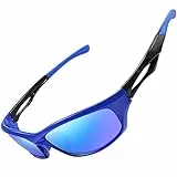 Joopin Occhiali da Sole Sportivi Uomo Donna Polarizzati Protezione UV Vintage Avvolgente Occhiali da Sole per Guida Pesca Ciclismo Running Sport Trekking (Specchio Blu)