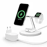 Belkin BoostCharge Pro Caricabatteria wireless 3 in 1 con MagSafe per iPhone 15, iPhone 13, iPhone 12 + Apple Watch + AirPods (Ricarica magnetica fino a 15 W per modelli di iPhone 14)