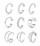 Morfetto 9 pz oro Orecchini del polsino dell'orecchio Non piercing falso cartilagine Orecchini del polsino conchiglia argento polsini Orecchini per le donne Pinze avvolge Chunky Ear Cuff argento
