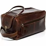 SID & VAIN borsa toiletry vera pelle vintage BRISTOL grande XL I pochette beauty case da Viaggio uomo donna I borsetta necessaire Toilette marrone fatta a mano