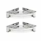 TUOHBOVA - Scaffale angolare per doccia senza fori, da parete, adesivo in acciaio inox, per bagno e cucina, con 4 ganci, colore: argento (2 pezzi)