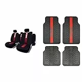 Sparco Spc1013 Set Coprisedili Ant./Post. 100% Poliestere, Colore Nero/Rosso & Spc1913Rs Tappeto Latex, Franja, Rosso, Set Di 4