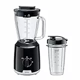 Braun PowerBlend 1 JB1051BK, Frullatore da Tavolo con Bicchiere Smoothie2Go, Frullatore con caraffa di Vetro Triangolare, 2 Velocità, Funzione Tritaghiaccio, 600W, Nero