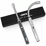 VEHHE Accendino Elettrico, 2 Pacchi Accendigas Ricaricabile con Interruttore di Sicurezza con Display a LED, Accendino Candele USB con collo Flessibile per da Campeggio Fornelli (Nero e Argento)
