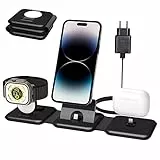 SPGUARD Caricatore Apple Stazione di Ricarica da Viaggio Multipla 3 in 1 Compatibile per iPhone 14/13/12/Pro/Max,iWatch 9/Ultra 2/8/7/6/5/4/3/2,Air-Pods 3/2/Pro (Adattatore Incluso)-Nero