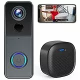 XTU 1080P HD Videocitofono Wifi Campanello Video senza fili da Esterno, Citofono Telecamera con Suoneria, Alimentato a Batteria, Rilevamento Movimento PIR, Audio Bidirezionale, IP66 Impermeabile