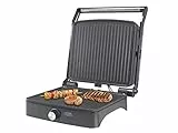 BEPER P101TOS502 Bistecchiera, Multifunction Grill, Panini Maker, Bakelite/Acciaio,1800W , Piastra 28x25 cm, Apertura a 180°, Termostato regolabile, Vassoio raccogli-grassi