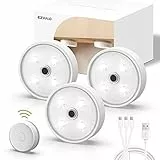 EZVALO Luce Notturna Sensore Movimento 3 Pezzi, 2000mAh Puck Lights Ricaricabile con Telecomando, Illuminazione Dimmerabile LED per Scale, Camere, Corridoi, Armadi, Cucine (EZ0210)