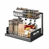 Scaffale sottolavello 2 livelli,organizzatore per spezie a forma di L，tipologia di estrazione.per Cucina e bagno (Nero)
