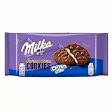 Milka, Cookie Sensations Oreo, Biscotto al Cacao con Goloso Ripieno di Crema Oreo e Pepite di Cioccolato al Latte, con Latte Alpino, Cacao Sostenibile, 156g (6 biscotti da 26g)