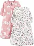 Simple Joys by Carter's Sacco Nanna in Micropile Unisex Bimbi, Pacco da 2, Bianco Animalier/Rosa Gatti, 0-3 Mesi