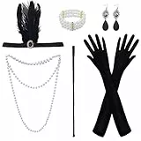 NINGESHOP 6 Pezzi Set di Accessori Anni '20,Accessori Anni 20 Donna,20s Gatsby Costume Set,Cosplay,Great Gatsby Accessori Set Accessori Gatsby Costume Set,1920 Costumi Charleston Set,per Festa Ballo