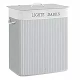 SONGMICS Cesto Portabiancheria, 100 L, Cesta per il Bucato a 2 Scomparti, in Bambù, Coperchio e Maniglie, Pieghevole, Sacchetto Estraibile e Lavabile, Lavanderia, Camera da Letto, Grigio LCB064G03