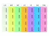 Portapillole settimanale, con 7 moduli estraibili di colori differenti, scritte in spagnolo