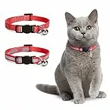 Nobleza 2 Pezzi Collare Gatto Riflettente, Collari per Gatti Collare Gatto Antistrozzo con Campanellino e Fibbia di Sicurezza Regolabile 19-32cm, Rosso