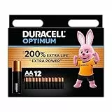 Batterie Duracell Optimum AA(pacco da12)-Alcaline da 1.5V -Fino al 200%di extra durata o extra potenza -Soddisfano i requisiti dei dispositivi moderni -pacco100% riciclabile,0% di plastica -LR6 MX1500