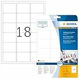 HERMA Etichette Staccabili, 63,5 x 46,6 mm, Etichette Adesive A4 per Stampante, 18 Etichette per Foglio, Bianco