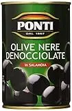 Ponti, Olive Nere Snocciolate, Ideali da Aggiungere ad Insalate e Pizze, Ottimi anche come Antipasto, dal Sapore Ricco e dalla Consistenza Succosa, 100% Made in Italy, 12 vasi 400 g
