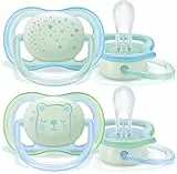 Philips Avent SCF376/11 2 Succhietti Ultra-Air, Night 0-6 Mesi, Maschio