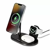 Hama MagCharge - Caricabatterie wireless per Apple iPhone, Apple AirPod, Apple Watch (3 in 1 con Quick Charge 15 W, caricatore magnetico senza fili per Apple MagSafe e Hama MagLine)