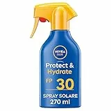 NIVEA SUN Maxi Spray Solare Protect & Hydrate SPF 30 in Flacone Spray da 270 ml, Crema Solare che Idrata a Fondo per 48h, Crema Solare con Formula Biodegradabile