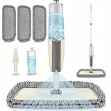 Scopa Lavapavimenti a Spruzzo, MEXERRIS Spray Mop Mocio Lavapavimenti con Flacone Ricaricabile da 410 ml e 3 Tamponi Lavabili Professionale Mop Pavimenti per Casa Cucina Laminato Legno Legno Duro