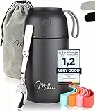 Milu Thermos per Alimenti I 450ml / 650ml / 800ml I Contenitore Termico di Acciaio Inossidabile, Isotermico Sottovuoto per Cibi Caldi e Freddi (Nero, 650ml)