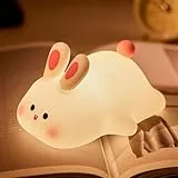 KIPIDA Luce Notturna Coniglietto, Lampada da Letto Coniglietto in Silicone con Timer Lampada LED Touch Ricaricabile USB Dimmerabile Lampada Coniglietto Carino Luce da Allattamento per Bambini