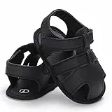 Geagodelia Sandali da Bambini Unisex in Pelle Ecologica in Poliuretano con Suola Morbida per l'estateper Neonati Imparano a Camminare (Nero, 0-6 mesi)