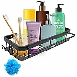 Meghivart Mensola Doccia - Accessori Bagno Senza Forare, - Porta Oggetti In Alluminio Nero - Cestello Da Muro Adesivo