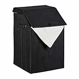 relaxdays Portabiancheria Salvaspazio, Cesto Pieghevole con Coperchio & Manici, 56 L, HLP 55 x 37 x 30,5 cm, Nero, Poliestere, Cartone