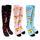 Wisdom1674 Calze Compressione Graduata Donna, 3 Paia Calze Elastiche a Compressione Graduata con Motivo a Cuore, Ideale per Jogging, Sport, Ciclismo e Volo