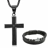 UYDF Collana Croce Uomo, 60 cm Catena da Uomo Semplice Collane con Pendente a Croce Nera, Ciondoli Croce per Uomo, Collana in Acciaio Inossidabile Moda Gioielli, Regali per Cristiani + Bracciale Croce