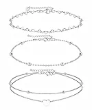 Milacolato 3Pcs Bracciali Caviglia in Acciaio Inox Set per Donna Ragazze Argento Cavigliera Perlina Cuore Catena Doppia Laye Pendente Regolabile