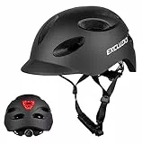 Exclusky Casco da Bicicletta per Adulti con Luce di Sicurezza USB Ricaricabile per Urbano (Nero)